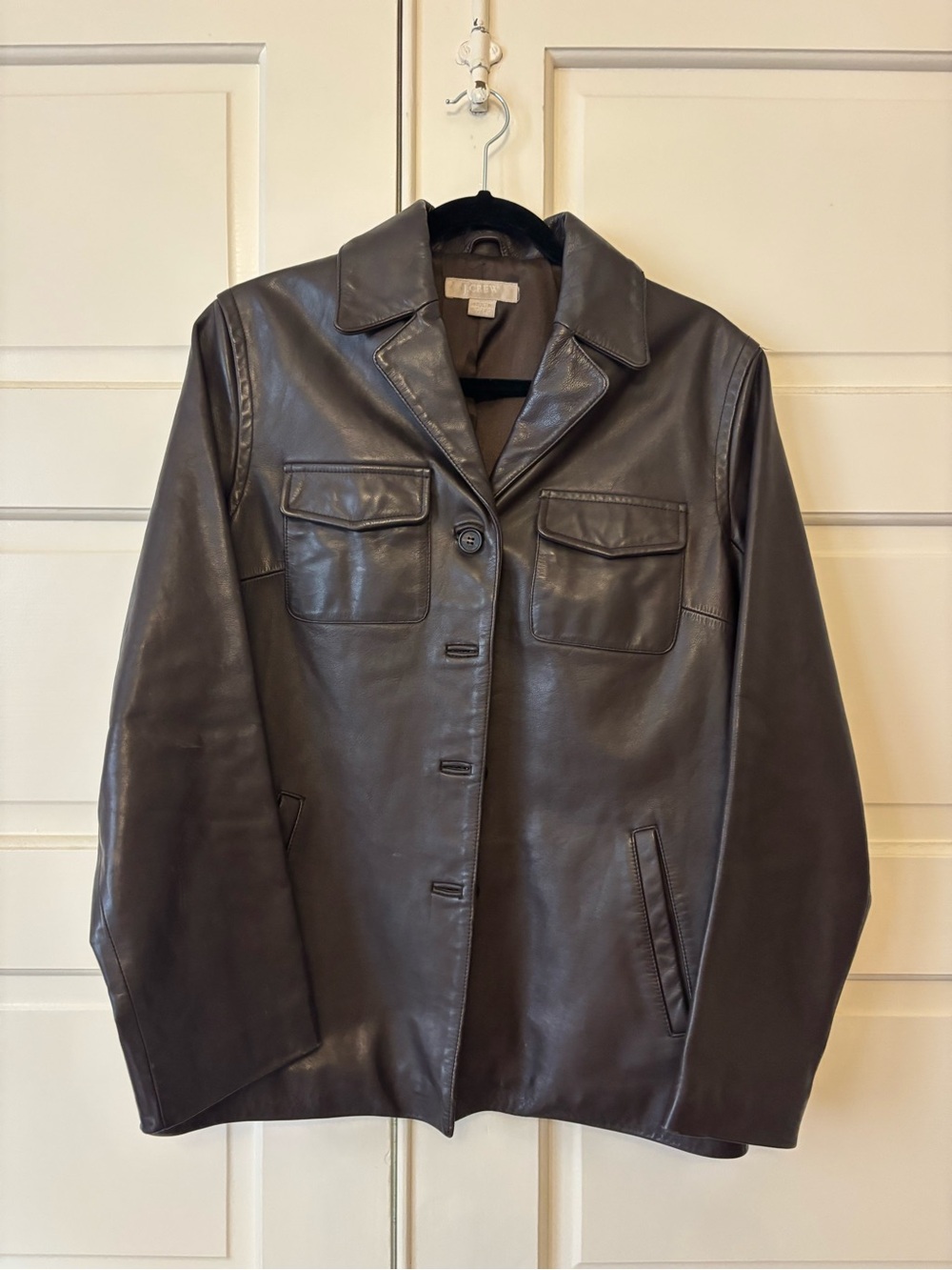 J. Crew Dark Brown Leather Button-Front Jacket